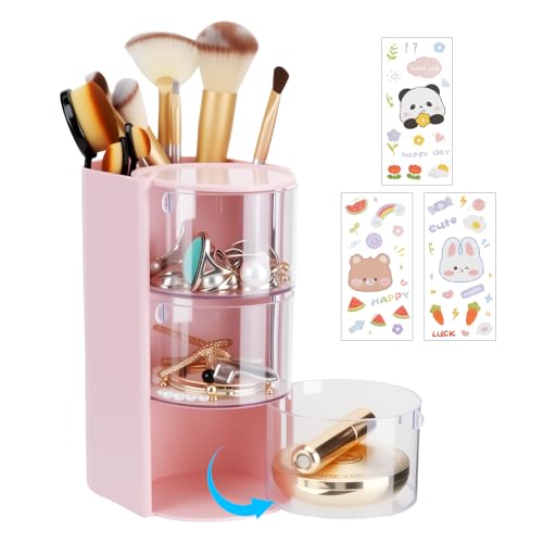 Pink 3-Tier Hair Accessories Organizer with Makeup Brush Holder