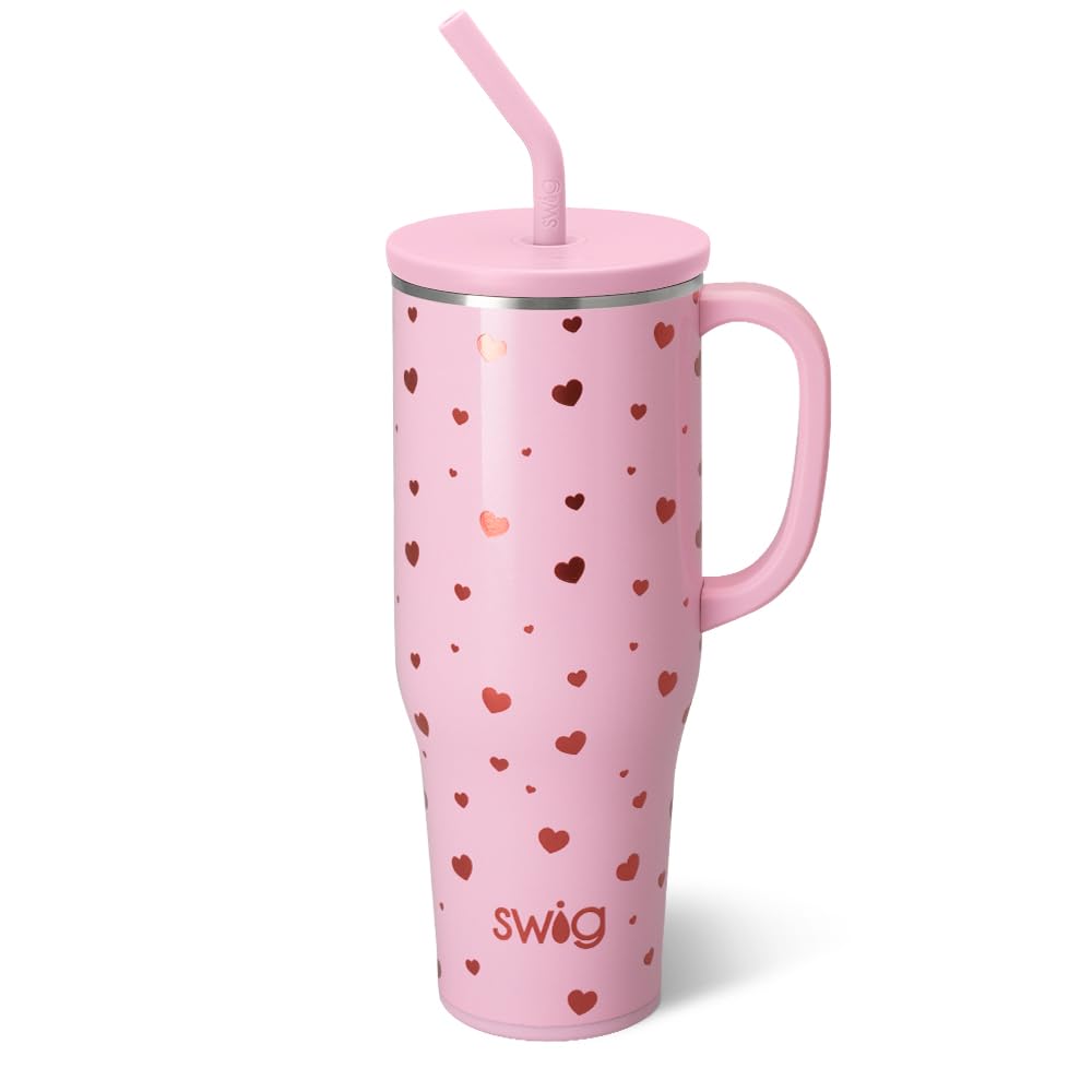 Swig Life 40oz Mega Mug, 40oz Tumbler with Handle and Straw, Extra Large Insulated Tumblers, Cup Holder Friendly Travel Mug (Sweethearts)