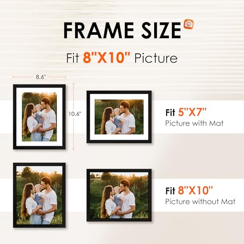 8x10 Black Picture Frame with HD Plexiglass - Versatile Display for 5x7 or 8x10 Photos