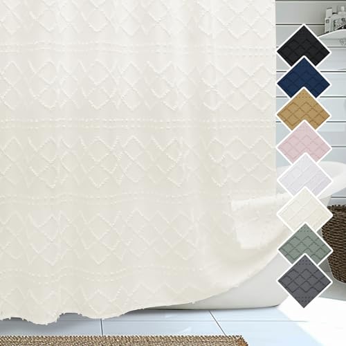 Lecloud Beige Small Shower Curtain 36x72, Farmhouse Tufted Plaid Fabric