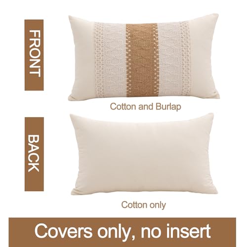 Beige & Brown Striped Lumbar Pillow Cover, 12x20 Inch