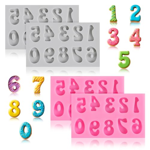 Guduling 4-Piece Silicone Number Molds for Chocolate, Fondant, and Candy