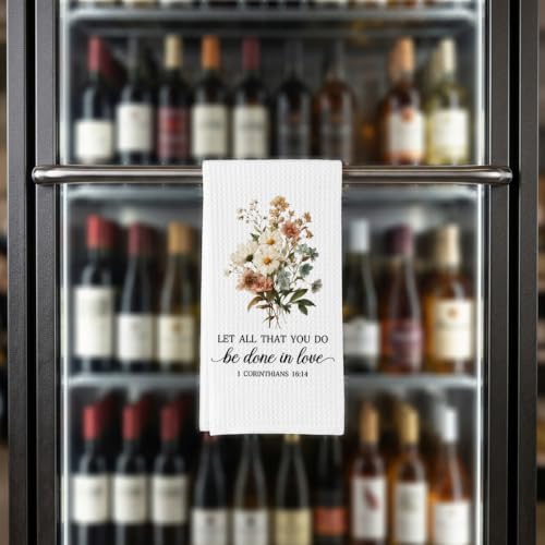 ZUZIMIRA Maroon Waffle Weave Kitchen Towel - Bible Verse Christian Gift