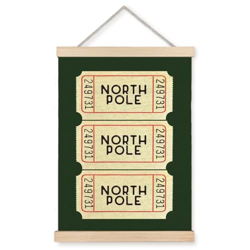Retro Christmas Wall Decor - Trendy Green Wall Art with Wooden Hanger, 12x16 Inches