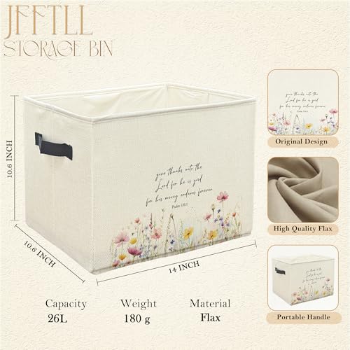 Christian Floral Storage Bin with Handles - Collapsible Laundry & Home Organizer