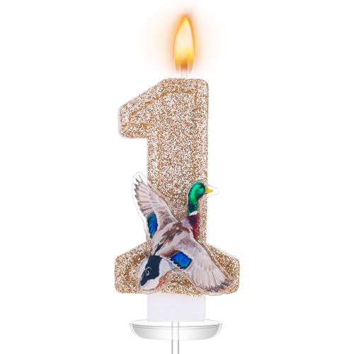 Mallard Duck Birthday Candle Number 1 Cake Topper - Gold Glitter