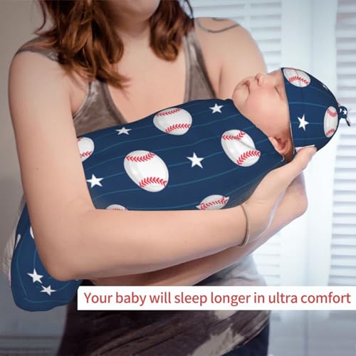Lcokin Baseball Print Baby Swaddle Blanket and Newborn Hat Set (0-6 Months)