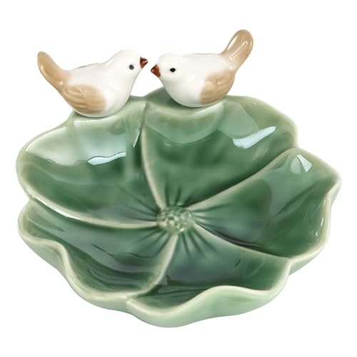 Fordonral Ceramic Bird & Lotus Leaf Jewelry Tray - Green