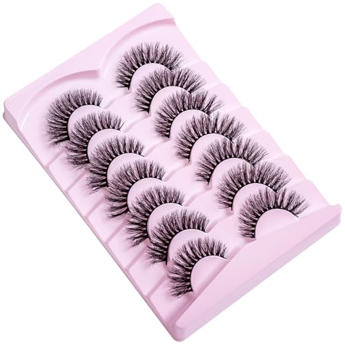 PAVONNE Cat Eye Wispy Faux Mink Lashes, 8D Fluffy 7 Pairs