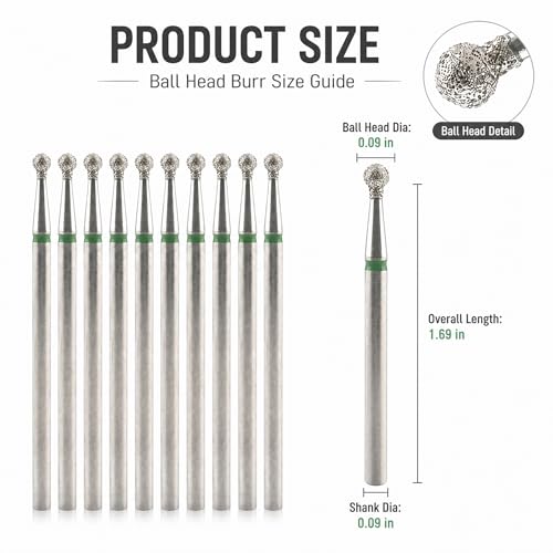 EOMTUR 10Pcs Diamond Ball Nail Drill Bits for Cuticle Care & Manicure