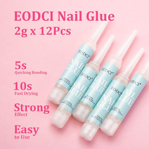 EODCI Professional Super Strong Nail Glue for Acrylic Press On Nails 12pcs