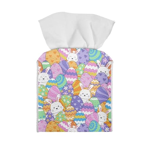 Colorful Eggs Bunny Tissue Box Cover - PU Leather Square Holder