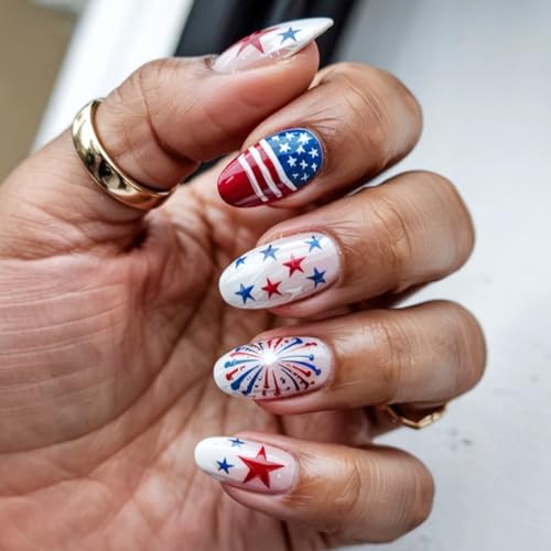 Independence Day Press on Nails Medium Almond American Flag Design