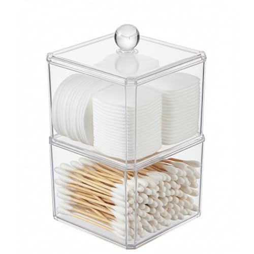 Double Layer Stackable Cotton Swab Holder with Clear Plastic Lid