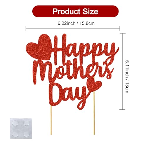Happy Mother's Day Cake Topper - Red Glitter Decoration