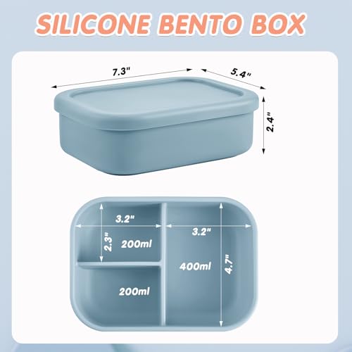 Layhit 27 oz Silicone Bento Box, 3 Compartment Leakproof Lunch Container