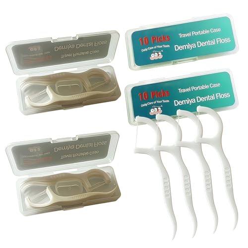 Demiya Travel Floss Picks 160 Count with 4 Mini Cases Unflavored Dental