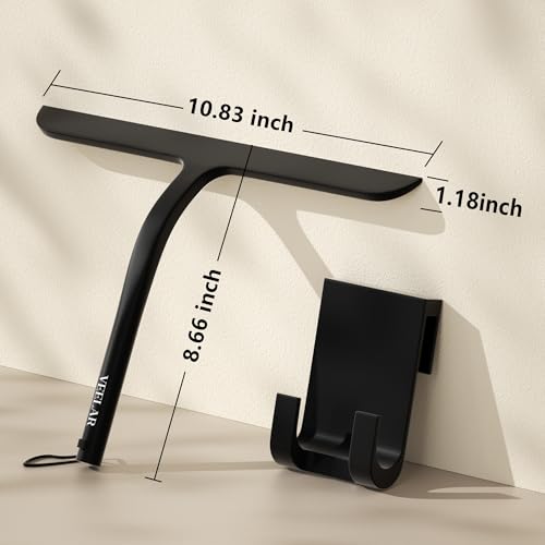 VEELAR Black Shower Squeegee for Glass Cleaning with Hook