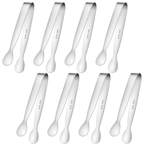 8-Pack Silver Stainless Steel Ice Tongs - 4.3 Inch Mini Serving Tongs