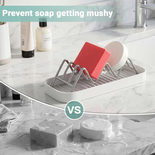 Stainless Steel Shower Soap Dish Holder with Drain Tray | Bathroom & Kitchen Organizer
