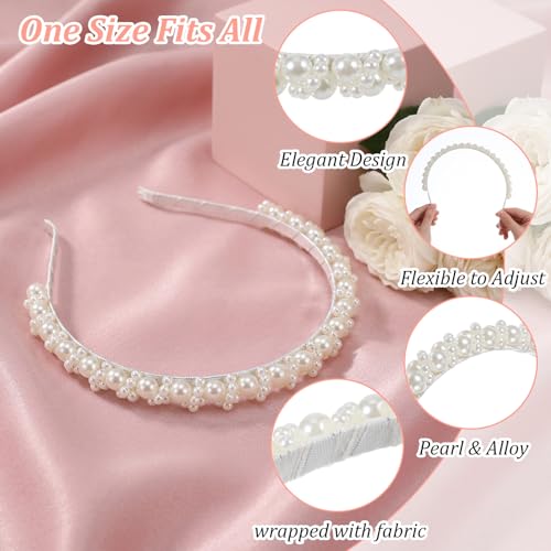 Pearl Headband for Women White Faux Pearls Non-Slip Hair Hoop