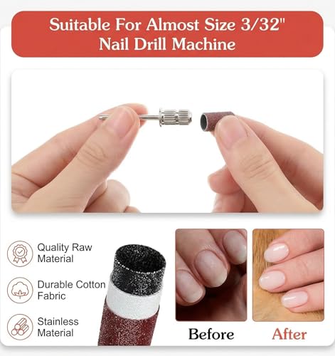 Thrymme Electric Nail Drill Bits Set - 6PCS 3/32" Universal Stainless Steel Replacement Tips with Sanding Bands for Acrylic and Gel Nails