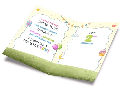 2nd Birthday Greeting Card - Made in USA, Eco-Friendly Thick Card Stock, Premium Envelope, 5x7.75in