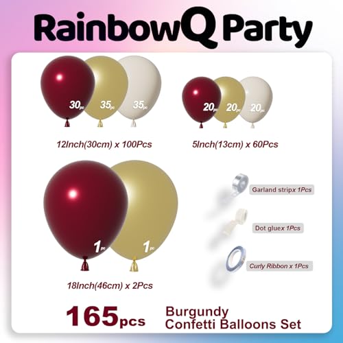 Burgundy Balloon Arch Kit - 165 Pcs with Gold & White Balloons