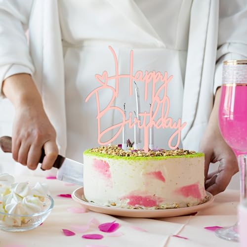 Rose Gold Happy Birthday Cake Topper - 2pcs Acrylic Decorations