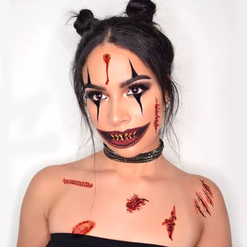 Sellentduct 25 Sheets Halloween Big Mouth & Scar Temporary Tattoos