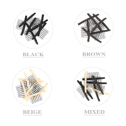 JIUSERLU 20 Pcs 7-Teeth Wig Combs and Clips for Secure Fit, Black