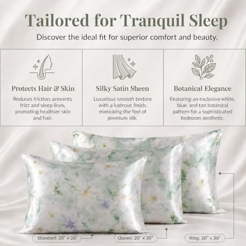 YIYEA Standard Satin Pillow Cases Set of 2 with Zipper, 20x26