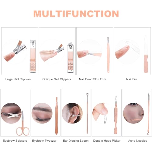 Kidoom 9-Piece Manicure Pedicure Kit & Professional Grooming Set in Rose Gold