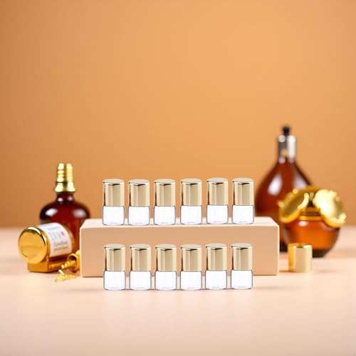 Mozff 1ml Glass Roll On Bottles 12Pcs Refillable Essential Oil Vials Gold