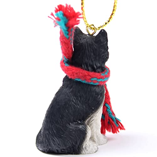 Siberian Husky Miniature Christmas Ornament with Blue Eyes - Black & White