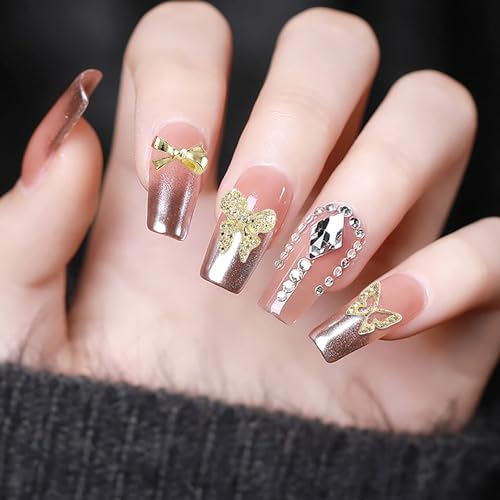84 PCS Butterfly and Bow Nail Charms - Gold & Silver Nail Art Gems