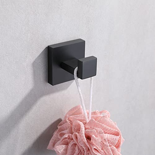 Matte Black Bathroom Towel Hooks - 2 Pack Stainless Steel Robe Hooks