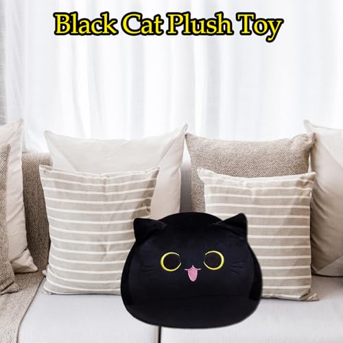AUTOKAKUM 12-Inch Cute Black Cat Plush Pillow - Soft Stuffed Animal Toy