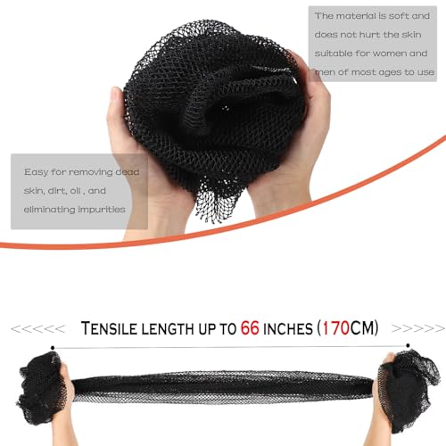 JASSINS Authentic African Exfoliating Body Net Sponge, 66 Inch Black