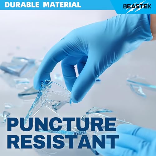 BEASTEK Blue Nitrile Exam Gloves, Large, 4 Mil Powder-Free Disposable, 100 Pcs