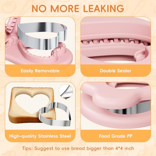 HINZER Crustless Sandwich Cutter and Sealer - Pink Bento Lunch Maker