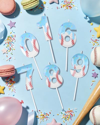 Blue Baseball Ice Cream Drip Birthday Candle - Number 6 Topper