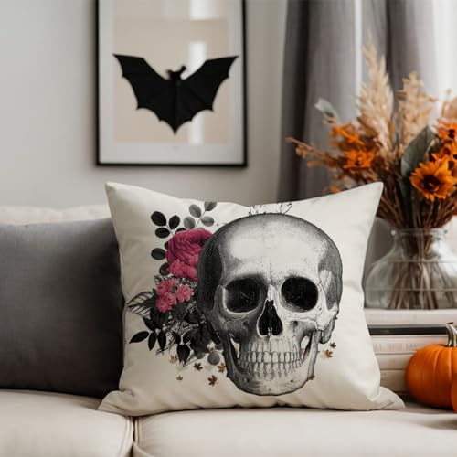 Halloween Skull & Raven Throw Pillow Covers 18x18 Inch, Set of 2