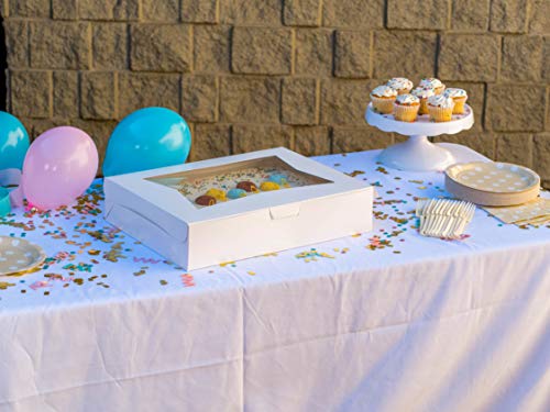 SCT White Window Bakery Boxes with Attached Flip Top, 4-Corner Beers Design, 8 x 8 x 2.5, White, Paper, 200/Carton