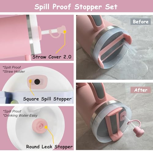 Pink Stanley Cup Accessories Set for 30/40 oz Tumblers - Straw Covers, Silicone Stopper, Handle Charm, Silicone Boot