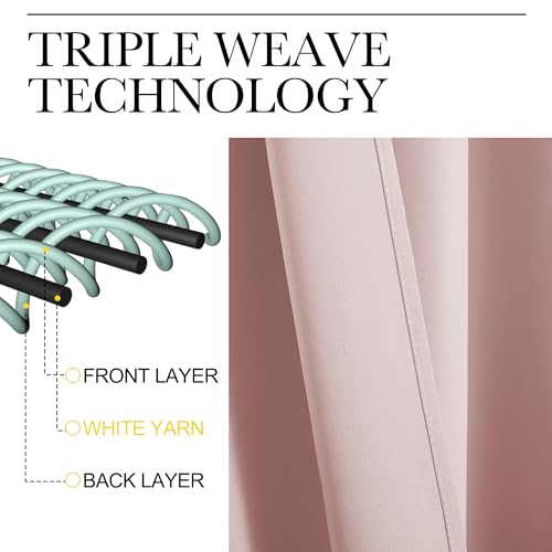 NICETOWN Blackout Curtains - 42" x 63" Blush Pink Thermal Insulated Drapes