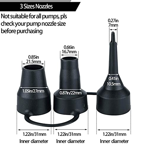 OIIKI 3-Set Universal Air Pump Replacement Nozzles - Black - 3 Sizes