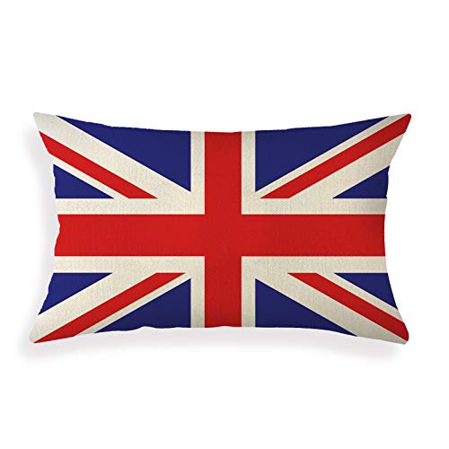 British Flag Lumbar Pillow Cover 12x20 Inch - Cotton Linen Cushion Case