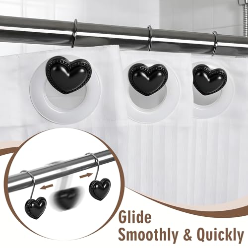 BBV Stainless Steel Shower Curtain Hooks - 12 Pcs Glide Rings, Black