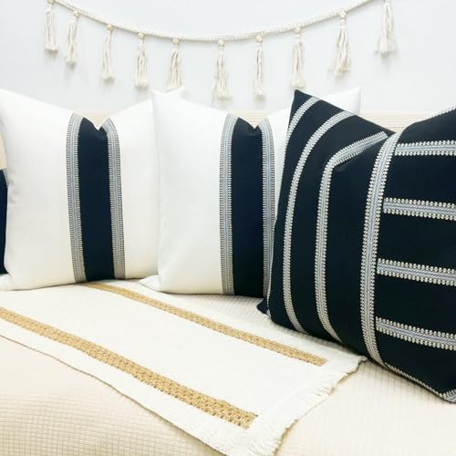 Slow Cow Black White Patchwork Throw Pillow Covers 18x18" - Pack of 2